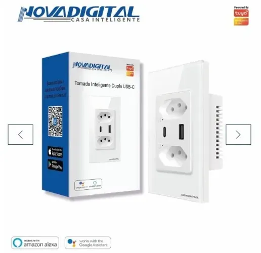 Tomada Inteligente Wifi Novadigital Dupla 20A e 10A Usb + USB-C