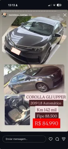 Toyota Corolla GLI Upper 1.8 Flex 16V Aut. 2019