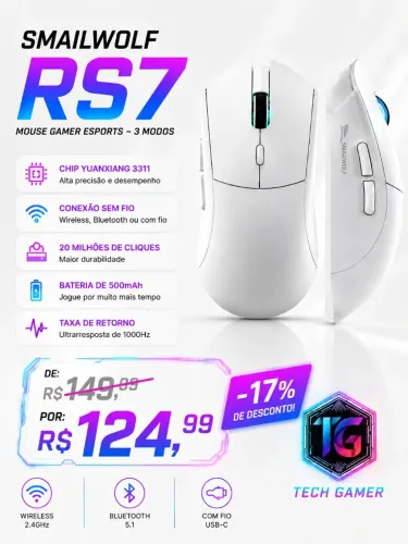 Mouse gamer Smailwolf sem fio com 3 modos ate 1000hz