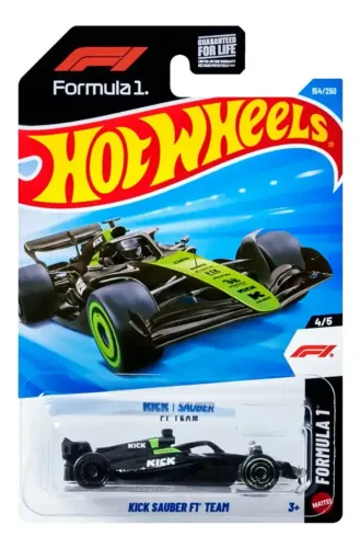 Miniatura Hot Wheels oficial da equipe Formula 1 Kick Sauber F1 Team na cor preta com deta