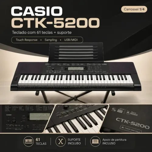 Teclado Casio CTK-5200 61 Teclas Sensitivas + Suporte