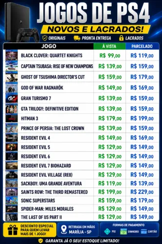 JOGOS DE PS4 NOVOS E LACRADOS - preços variados