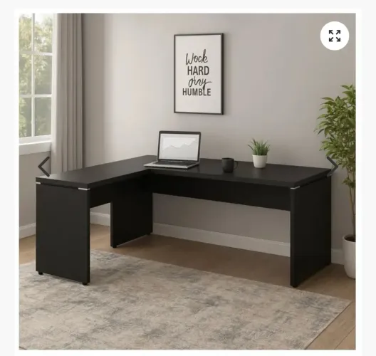 Mesa em L PÉ PAINEL (1,50×0,60m + Mesa Auxiliar)- PRETA