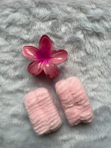 Kit Tiara Skin Care + Faixa de Punho+ Presilha flor