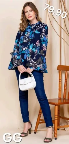 Linda Blusa Marinho Estampa GG