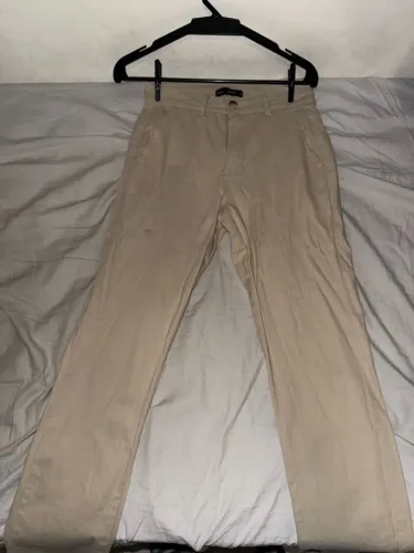 Calça Slim Sarja, Bege