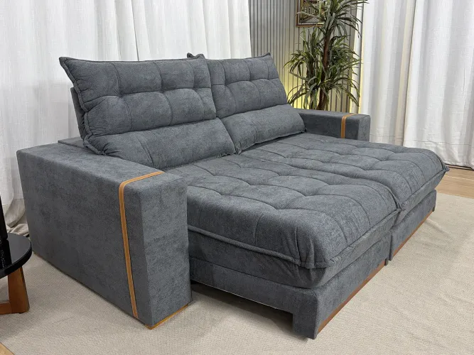 Sofá Retrátil Reclinável 2,30 m Chenille Cinza a9