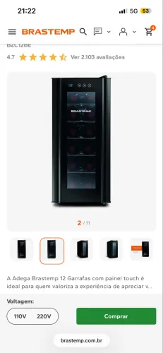 ADEGA BRASTEMP 12 GARRAFAS 127v NOVA