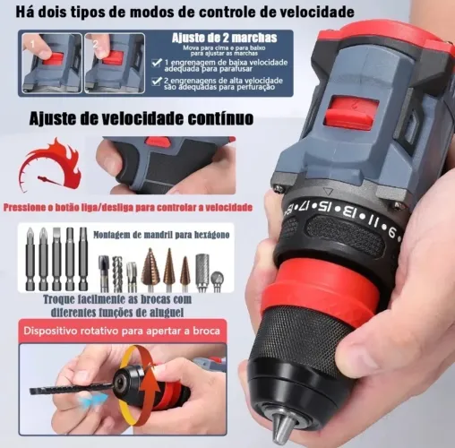 Parafusadeira furadeira 21 volts com duas baterias