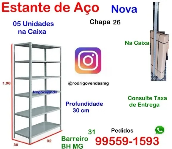 Estantes de Aço novas 05 peças moveis loja Estoque Industria auto escritório casa