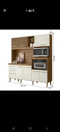 Conjunto cozinha Piata Ipe/off wht ripado + pia inox plus. 1,9mt larg x 2mt alt x 0,50