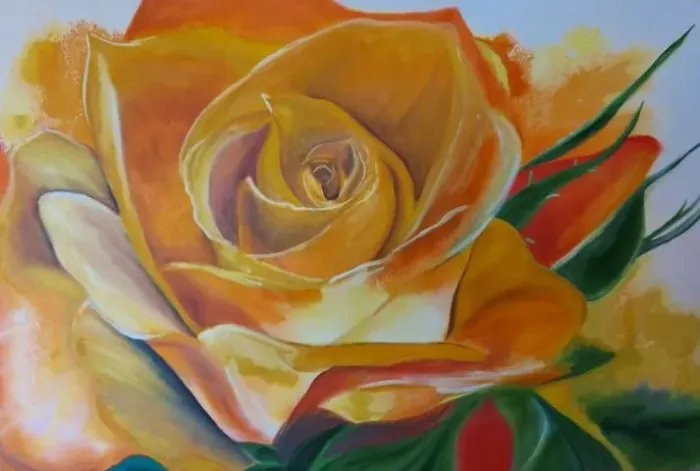 Pintura em tela Rosa Amarela 