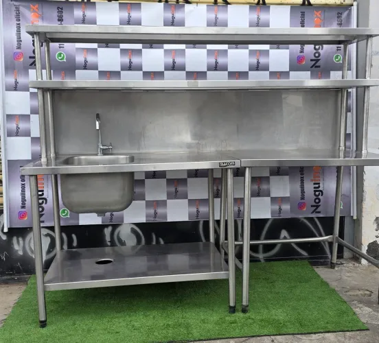 Pia industrial inox bancada Macom Prateleira