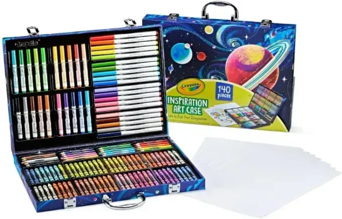 Estojo De Inspiração Crayola Tema Espacial Kit De Arte Com 140 Peças Case Maleta Conjunto