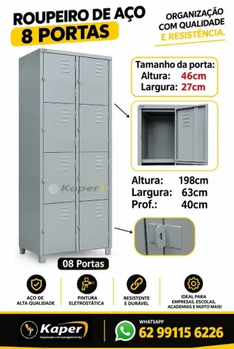Roupeiro de aço 08 portas cinza (produto novo ) ideal pra empresas