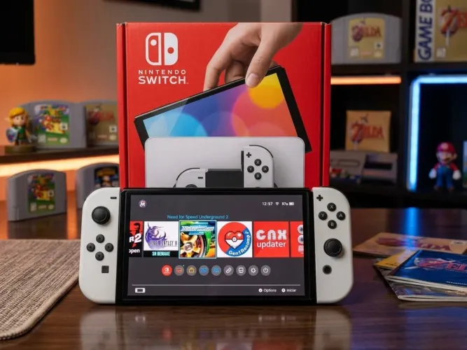 Nintendo Switch OLED Desbloqueado SD 256gb (Leia)