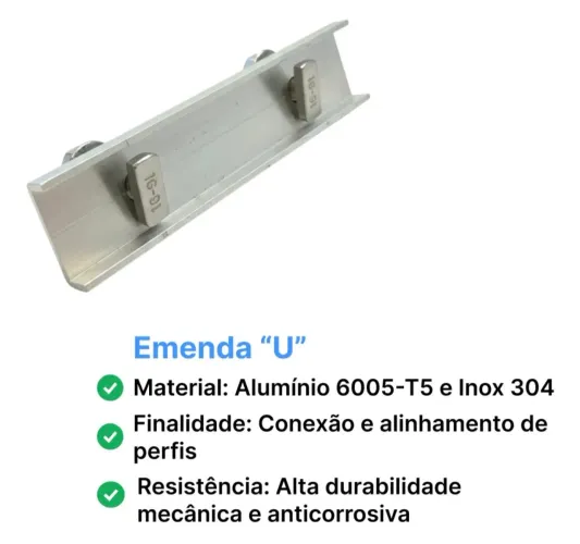 Emenda Junção U perfil placa solar