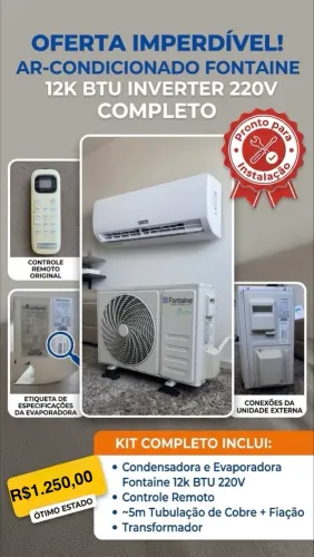 Ar-Condicionado Fontaine 12.000 BTUs 220V + Tubulação + Fiação + Transformador