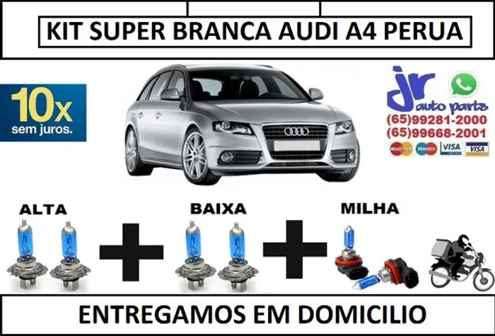 Kit de Lâmpadas Super Branca Audi A4 Perua 8500K Efeito Xênon