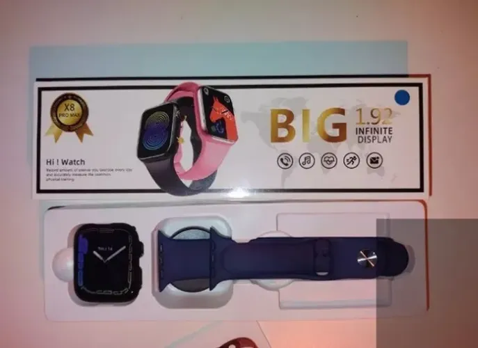 Smartwatch X8 Pro Max, Cx 45mm Preta, Pulseira Azul Original