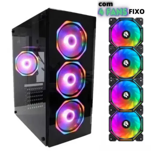 Promoção Gabinete Gamer HAYOM C/ 4 Fans e Painel de Vidro