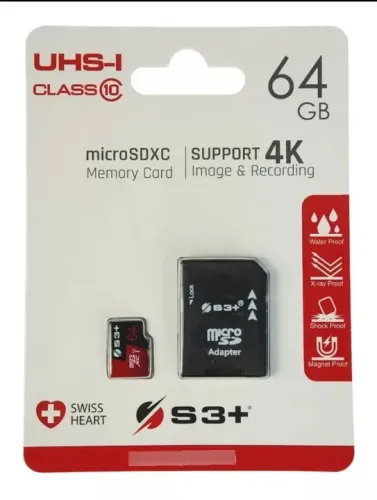 Cartão de Memória Micro SDXC 64GB S3+ UHS-I Class 10