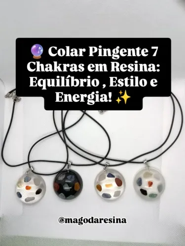 Colar Pingente 7 Sete Chakras em Resina com Cristais e Pedras Naturais Quartzo jaspe Ônix 