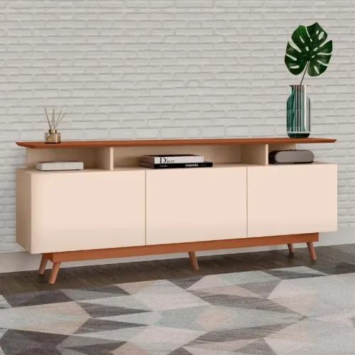 Rack Tuboarte Taina p/ TVs de até 65 Polegadas 3 Gavetas com Pés em estilo Retr0