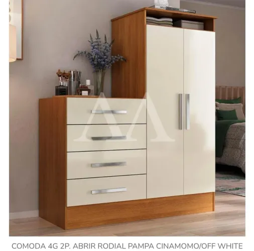  Cômoda 4G 2 Portas e 4 gavetas - Cinamomo/Off White