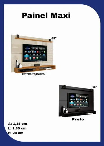 Painel para TV 65 polegadas - Off White/Cedro ou Preto
