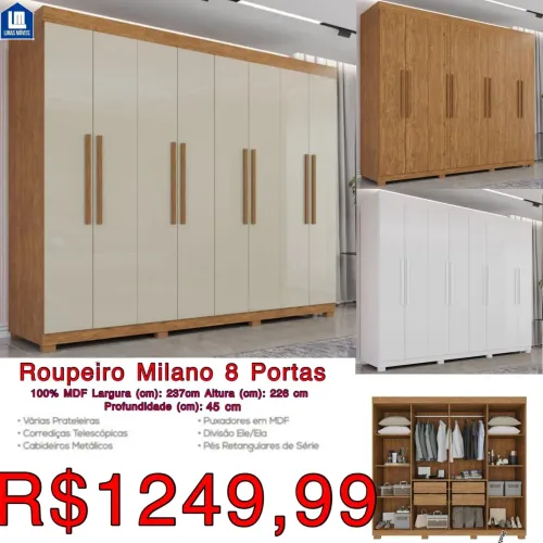 GUARDA ROUPA CASAL 8 PORTAS 4 GAVETAS
