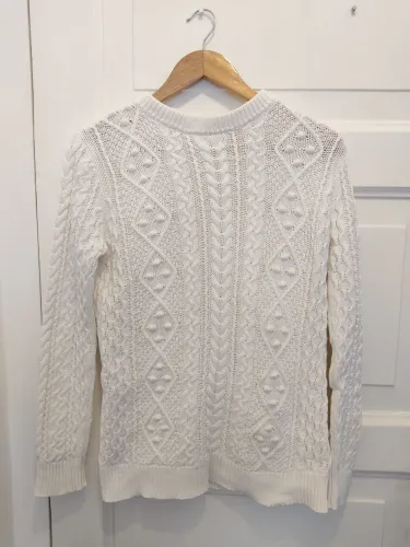Suéter feminino de lã com detalhes trançados - Branco (pouco usado) 