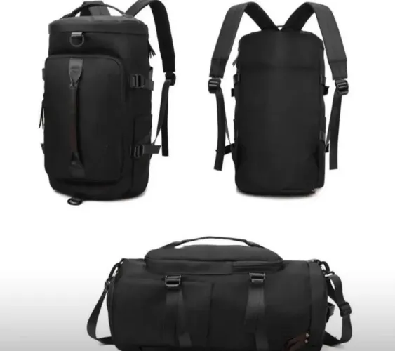 Bolsa mala e mochila 3 em 1 preta espaçosa 