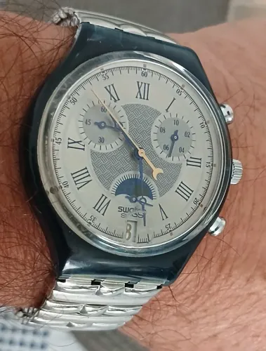 Relógio Swatch Chronograph Swiss com Fase da Lua, exemplar raríssimo anos 90