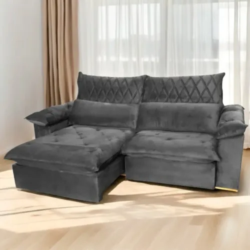 Sofá de Canto em Suede Cinza - Conforto e Estilo