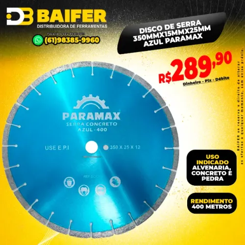 Disco de Serra Para Concreto 350mmx15mmx25mm Azul Paramax