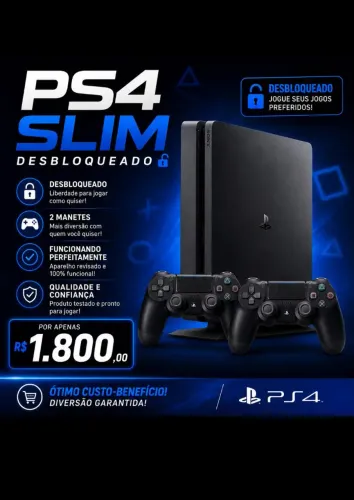  PS4 Slim Desbloqueado + 2 Controles | Pronto para Jogar | Oportunidade!
