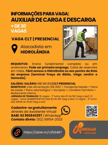 Auxiliar de Carga e Descarga - Hidrolândia 