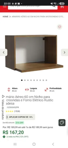 Nicho aéreo para forno ou micro-ondas