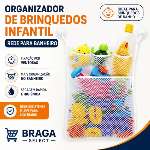 Organizador de Brinquedos para Banheiro | Rede com Ventosas Infantil