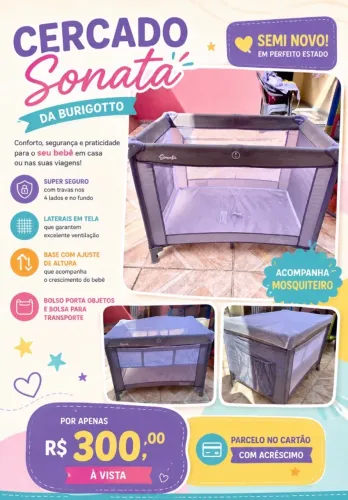 Berço Portátil Sonata Bege Burigotto Chiqueiro Cercado Bebê