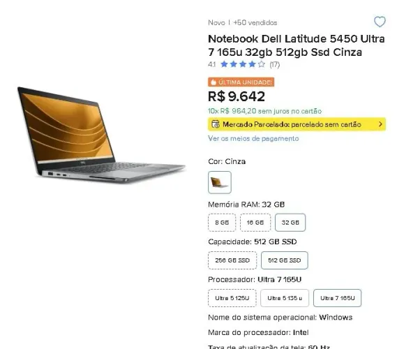 Dell Latitude 5450 - core ultra 7, ssd 512gb , 32gb ram - aceito troca em ps5
