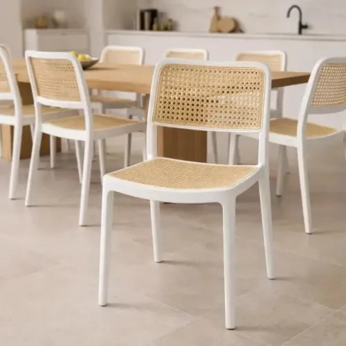 Cadeiras Jantar Cozinha Bali Rattan Amis Elidy Cafeteria Arabesco Branco Nude OUTLET