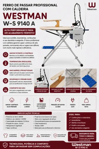 Ferro de passar profissional com caldeira Westman W-S 9140 A
