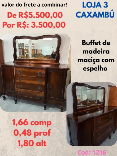 Buffet de madeira maciça com espelho 