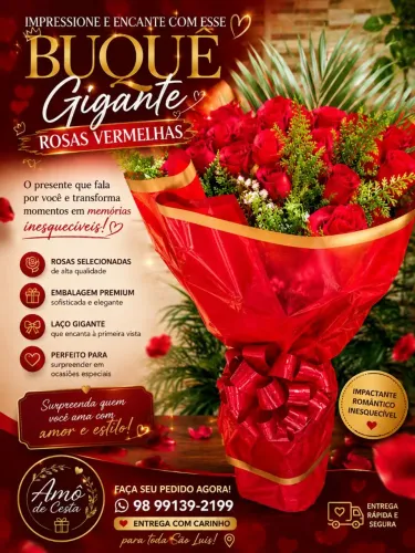 Buquê de Rosas Vermelhas Gigante Com Mensagem Romântica.