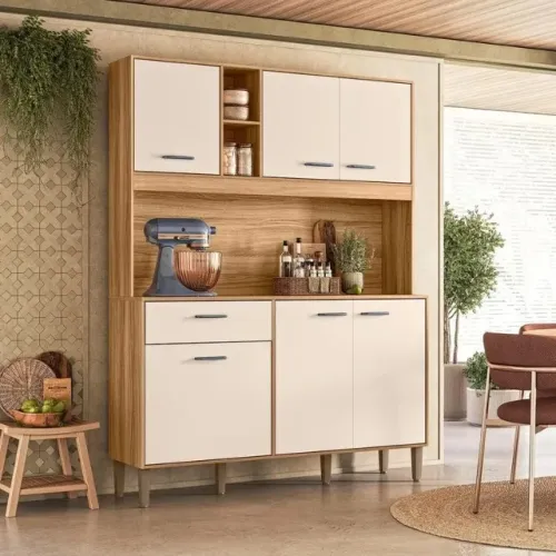 Cozinha Compacta Erva Doce 140 6 Portas 1 Gaveta Freijó/off White Cristal - Nicioli Freijó