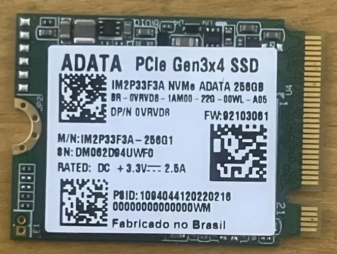 HD SSD M.2 2230 NVMe 256GB ADATA PCIe Gen3x4 (DP/N 0VRVD8) - USADO