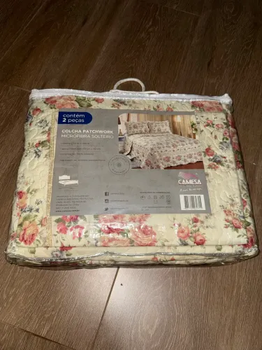 Colcha Patchwork Camesa Microfibra - Solteiro - 2 Peças - Nova