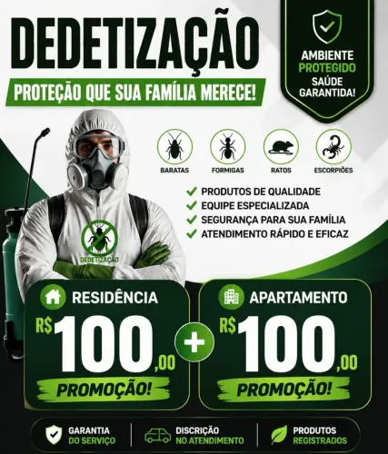 Detetização sem cheiro promoção residência e apartamento